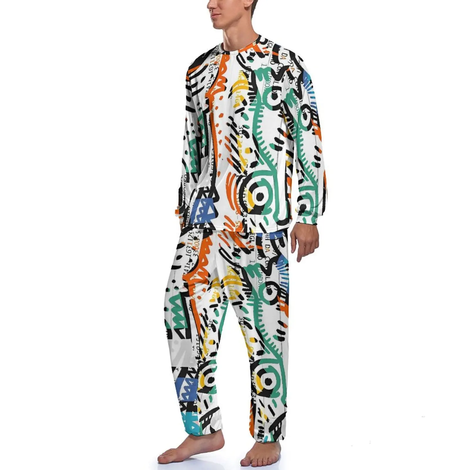 Street Graffiti Art  Print Pajamas Spring 2 Pieces  Warm Pajama Sets Male Long Sleeves Sleep Custom Nightwear