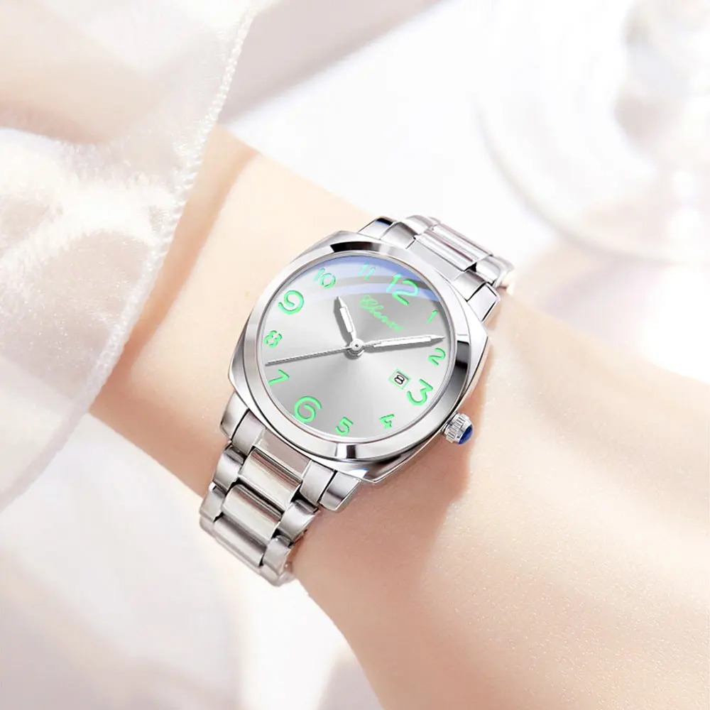 CHENXI جديد ساعة نسائية ساعة رجالي كوارتز ساعة موضة مضيئة مقاوم للماء سوار فولاذي غير قابل للصدأ ساعة اليد زوجين ساعة reloj #1