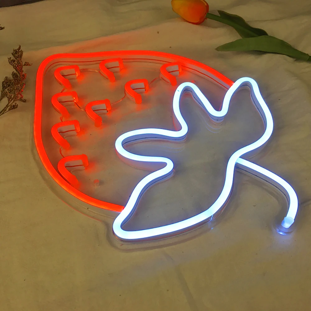 Led Neon Lights Strawberry Flexible Shop Bar Sign USB Powered for Party Room Wedding Wall Decoration