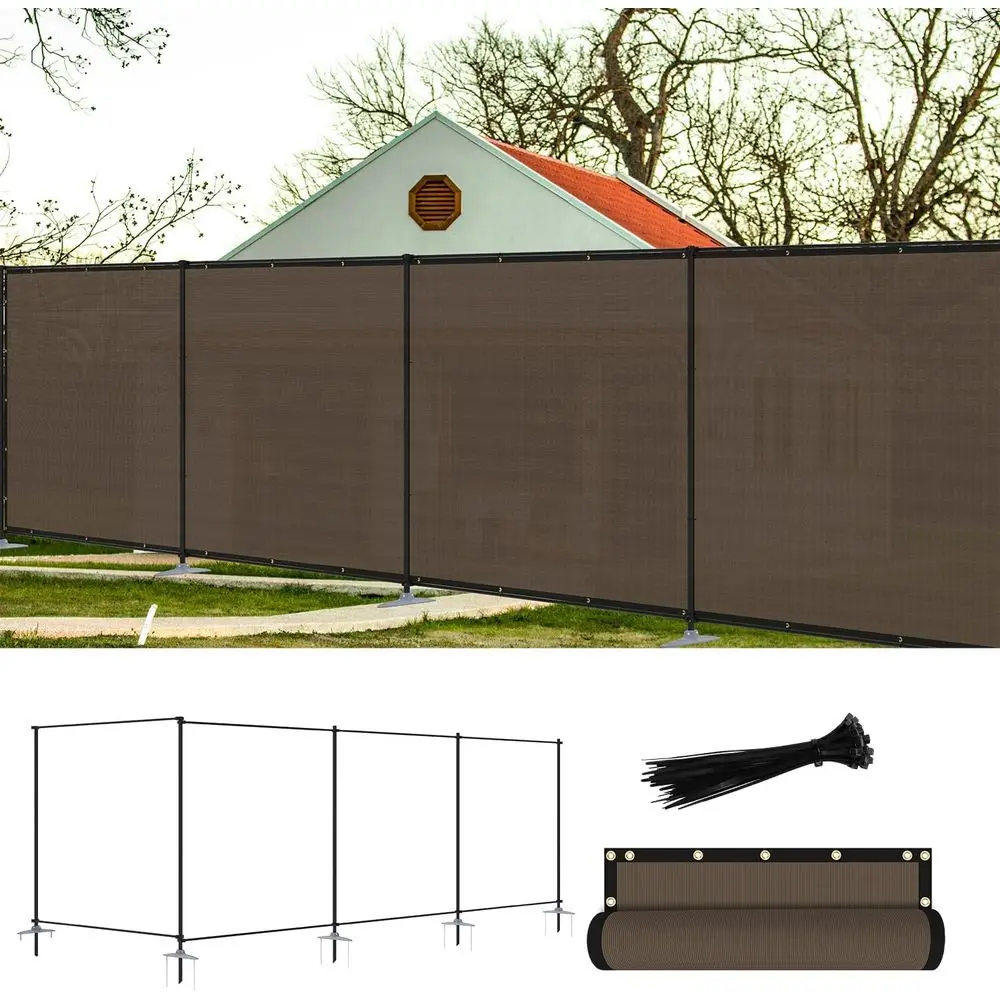Brown 6'x30' Outdoor Privacy Fence with Iron Poles, Ideal for Dog Enclosures, Garden Patios, Backyard Safety, and Chicken Runs