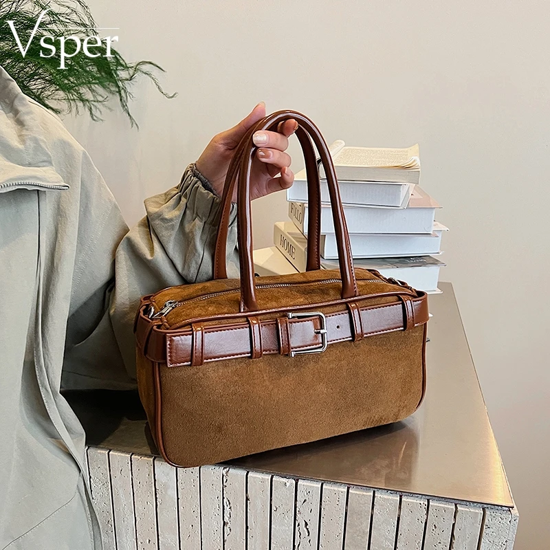 

Vsper Vintage Style Top-handle Bags For Women Faux Suede Shoulder Crossbody Boston Satchels Bag 2026 New Luxury Designer Handbag