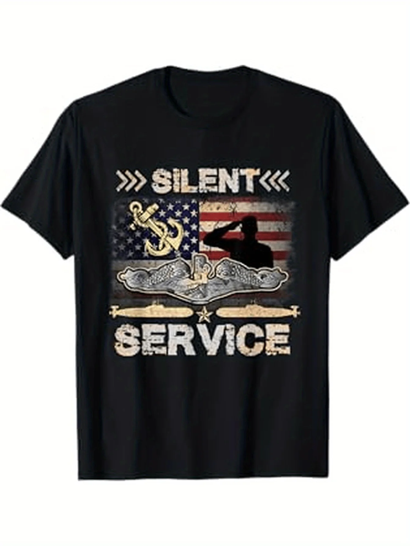 Naval Silent Service Patriotic American Flag & Submarine T-Shirt 100% Cotton O-Neck Short Sleeve Summer Casual Mens T-shirt