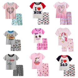 Girls Unicorn Print Pajamas Sets Short Sleeve T-shirt + Shorts Kids Clothes Summer