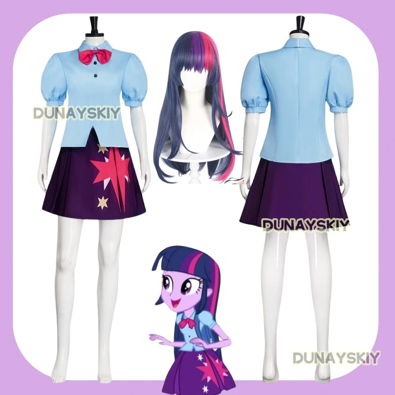 Twilight Sparkle Costume Human Dress Cosplay Costume Sailor Shirt Short Dress Halloween Carnival Party Uniform Set