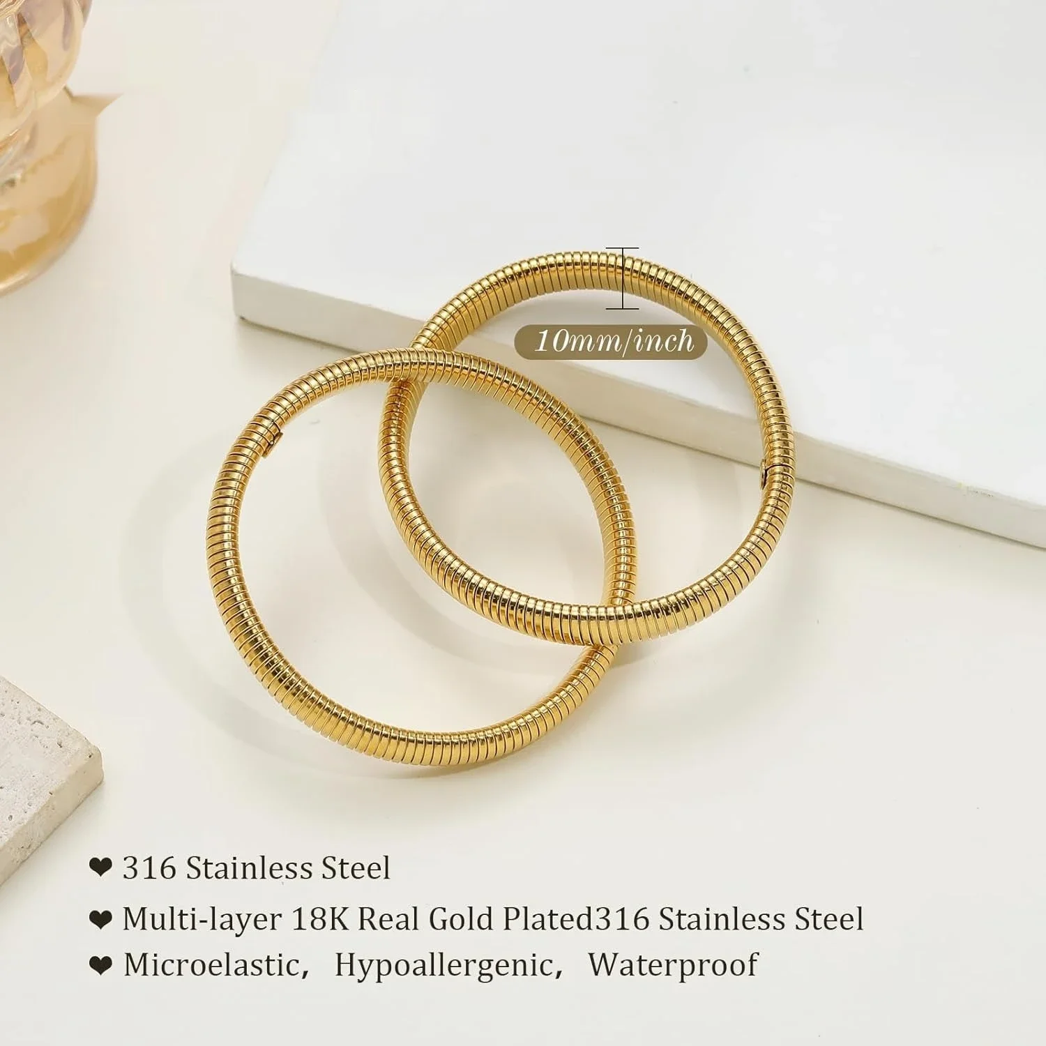 Women's 18K Gold Plated Chunky Stretch Bangles Set