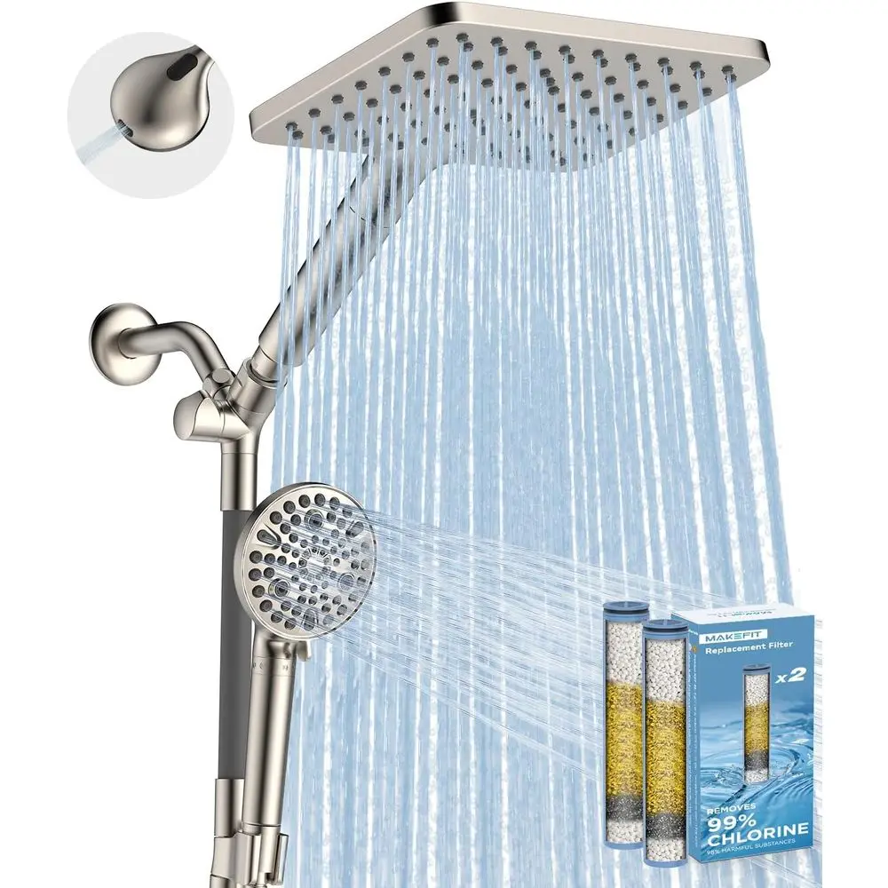 

Filtered Rain Shower Head Combo, High Pressure Handheld Shower Head with Adjustable Bar - Rainfall Shower Head and Showerhead