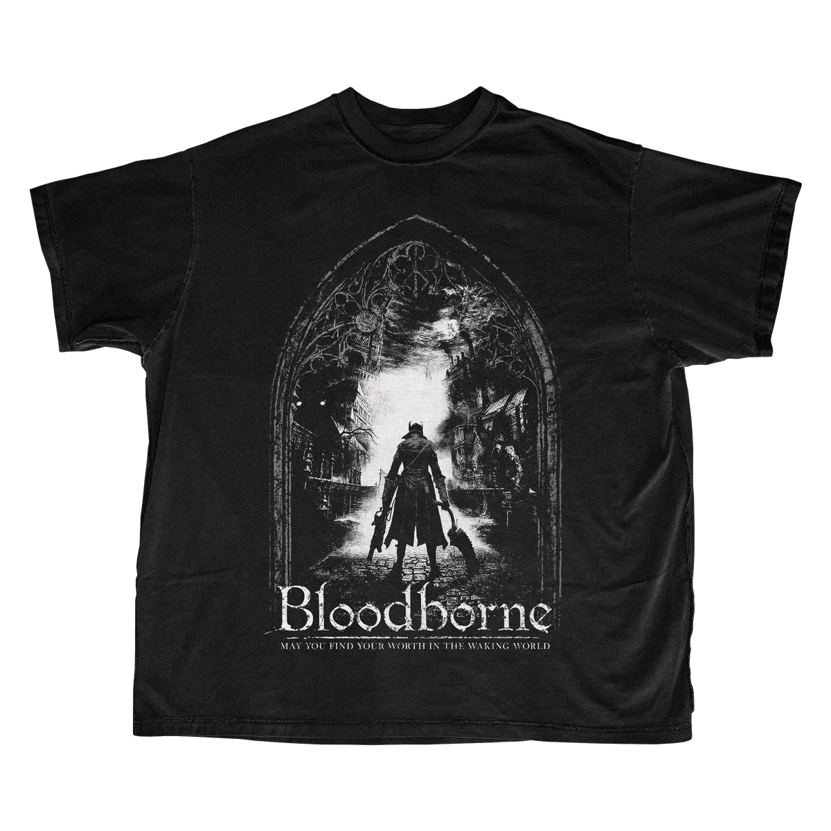 Bloodborne FromSoftware The Hunter T Shirt for Men Women Retro Soulslike Yharnam Graphic Tee Vintage Streetwear
