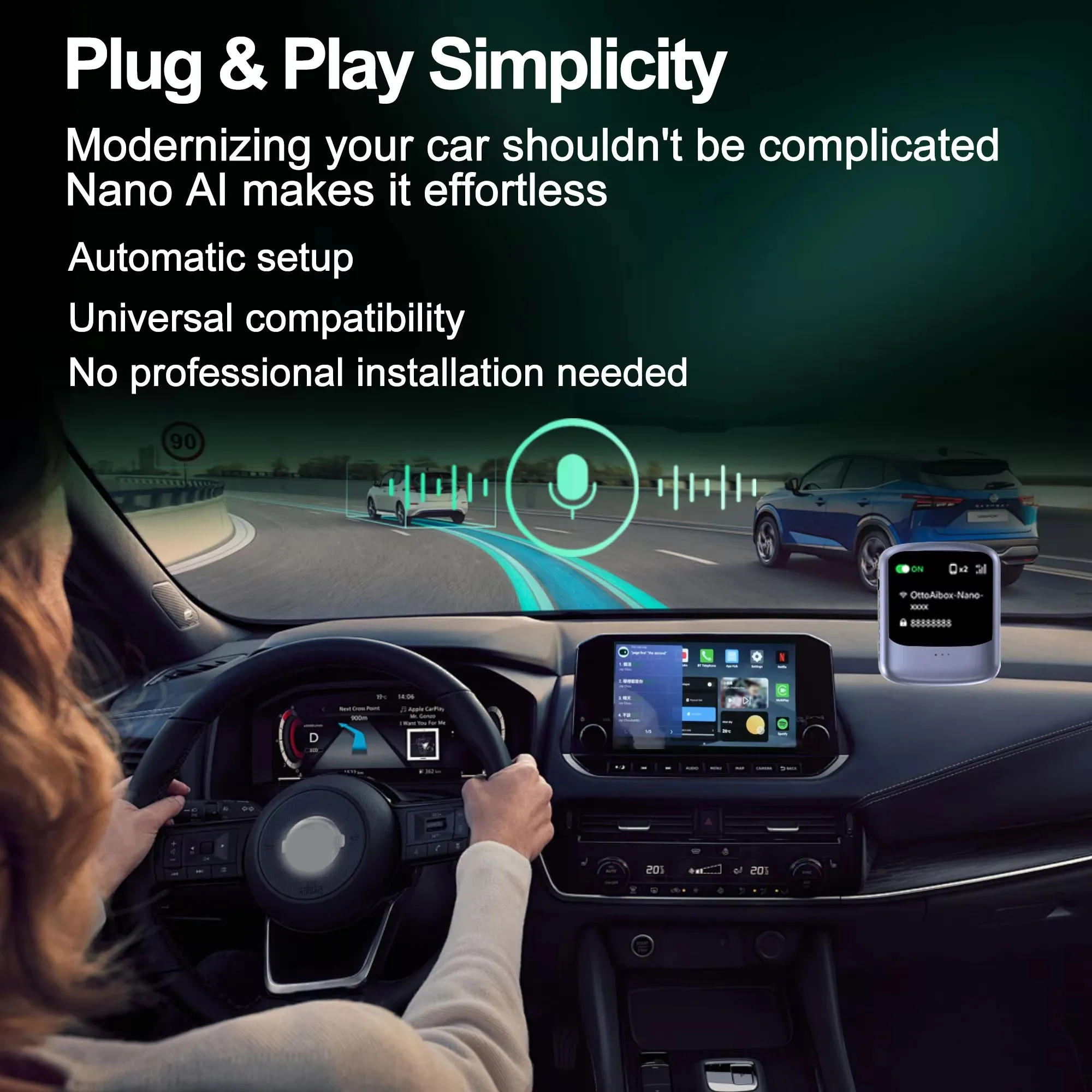 Nano AI BOX Android 13 inalámbrico Carplay Android Auto adaptador QCM6225 8 + 128G Control de voz para Netflix Play store Benz Audi Toyota