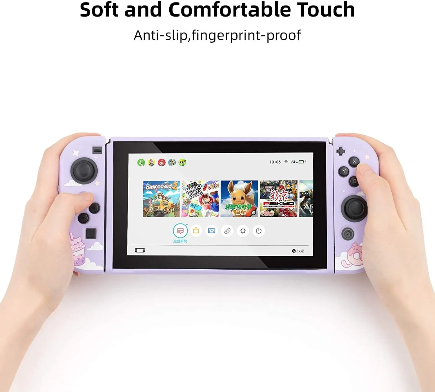 GeekShare nintendo switch caso kawaii sorvete gato dos desenhos animados roxo estrelado macio tpu cobertura completa volta girp escudo para ns acessórios