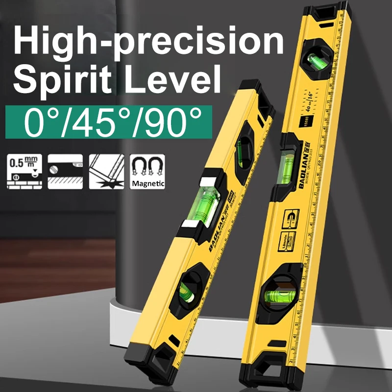 High Precision Spirit Level  0°/45°/90° Magnetic Ruler Lever Three Bubbles Horizontal Ruler Durable Spirit Level Balance Ruler