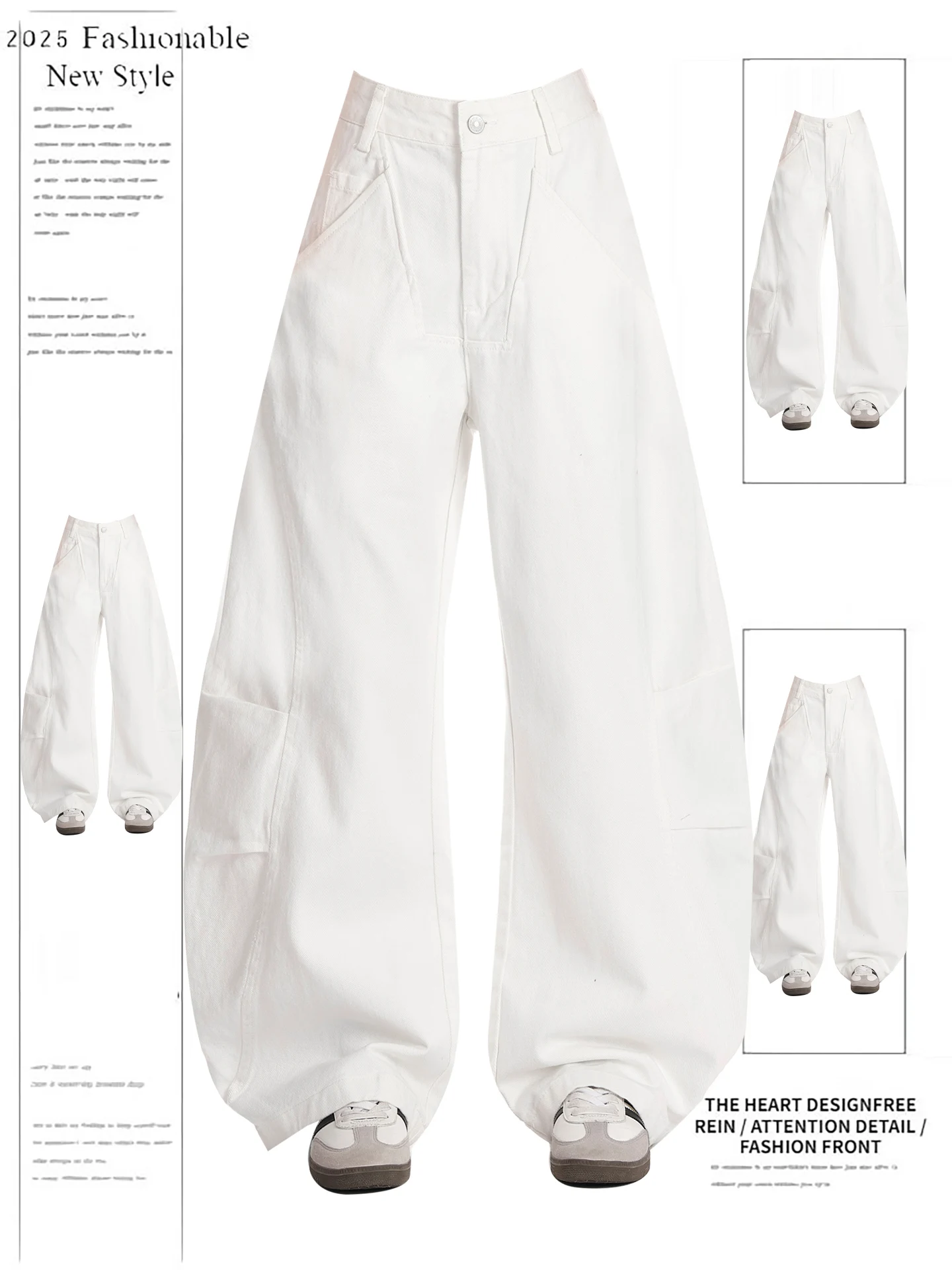 

Американские белые джинсы с изогнутыми ножками в стиле ретро, женские осенне-зимние новые дизайнерские сложенные свободные брюки-бананы с высокой талией и широкими штанинами