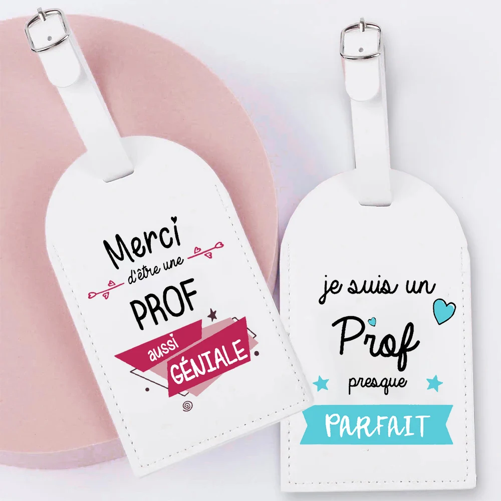 

Merci Prof French Print Monogram Luggage Tag PU Leather for Suitcase Travel Baggage Label Bag Tags Graduate Thanks Gift Teacher