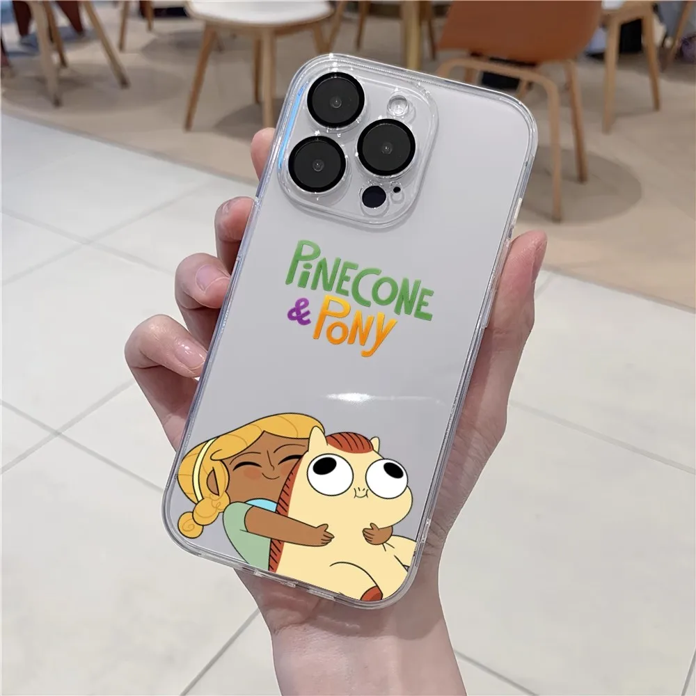 cartoon pinecone and pony  Phone Case For iPhone 11 12 Mini 13 14 15 Pro XS Max X 8 Plus SE XR Transparent Shell