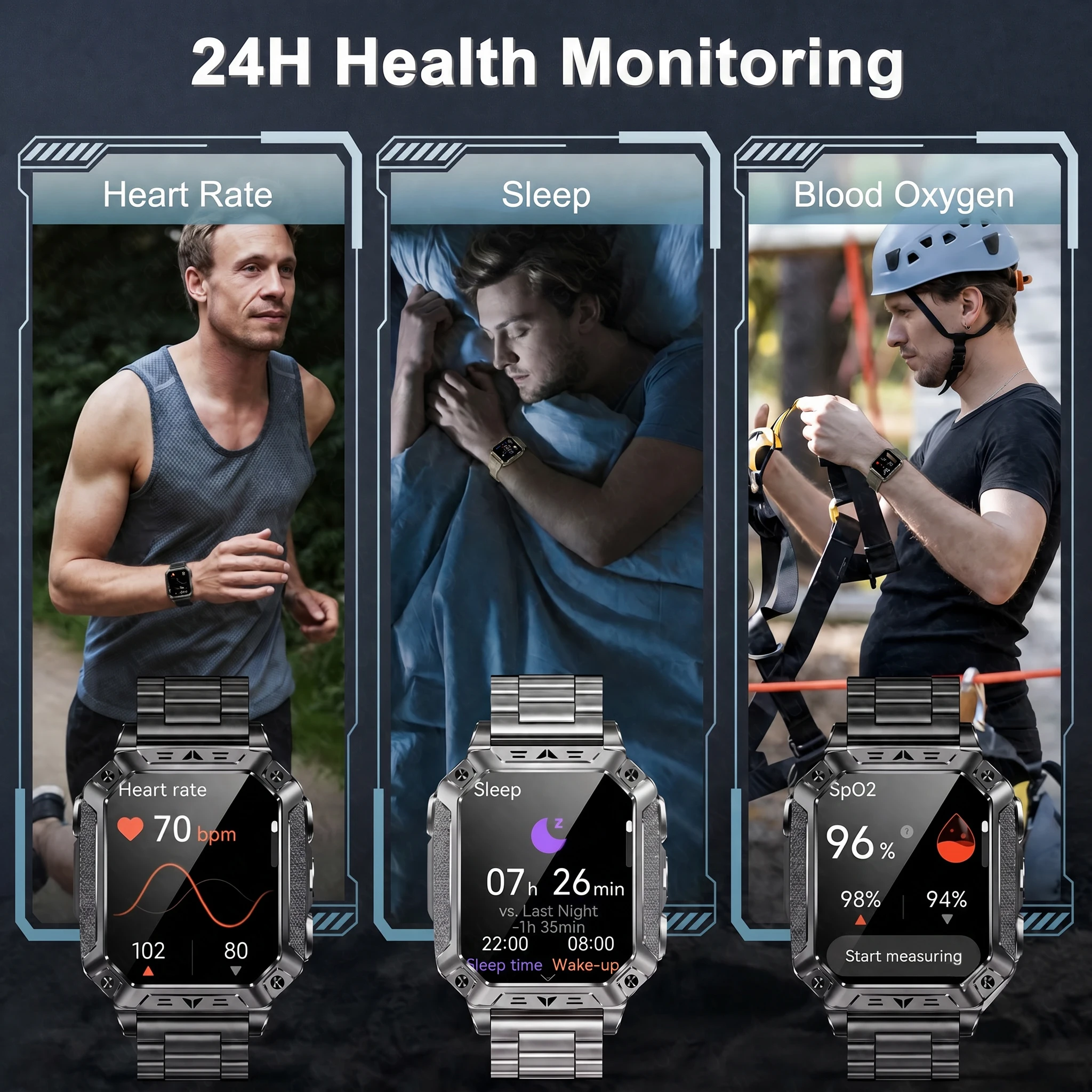 New 1400mAh Big Battery Smart Watch Men Outdoor GPS Flashlight IP68 Waterproof Bluetooth Call AMOLED Military Sports Smartwatch