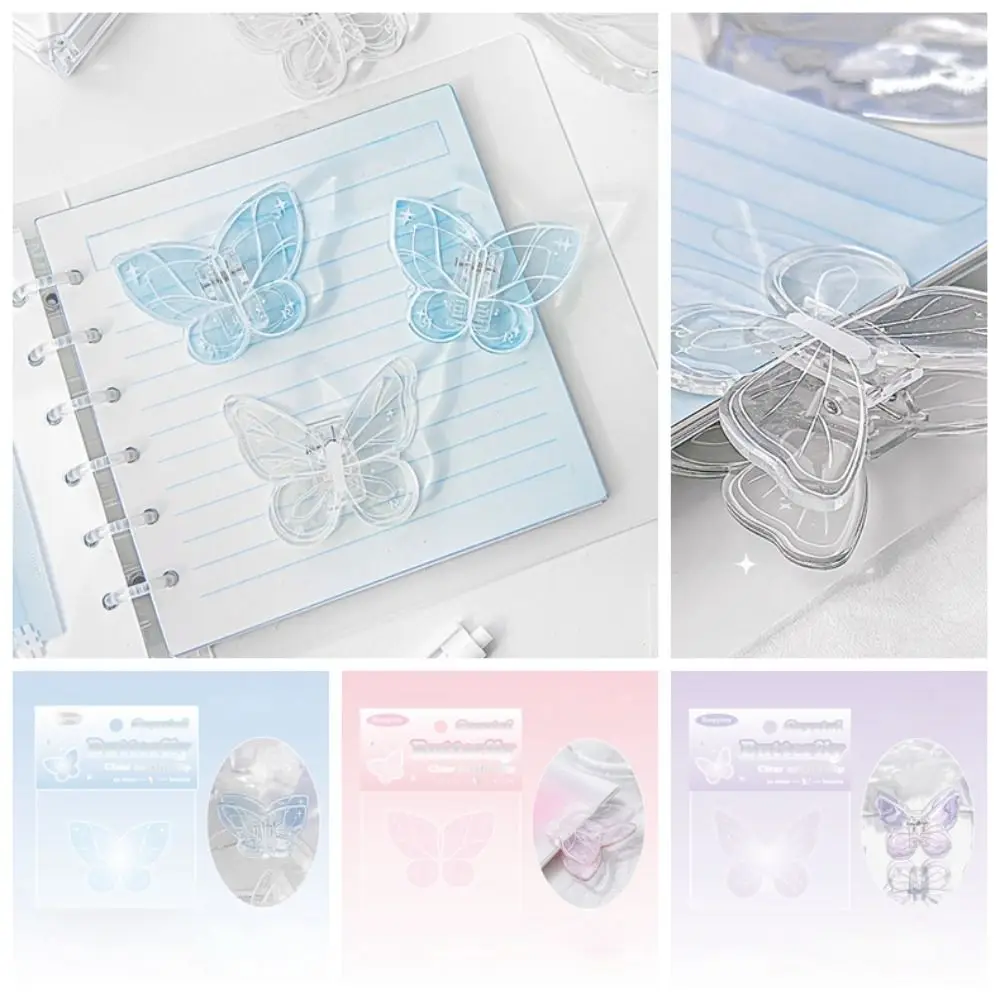 4 Color Bookmark Binder Paper Clip Page Holder Fixing Clip Memo Clip Acrylic Transparent Office School