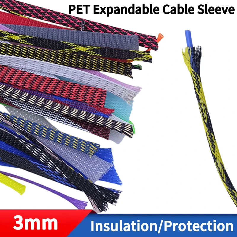 Braided Cable Sleeve 3mm PET Expandable Elastic Woven Nylon Computer Tube Cover Insulation Nylon Sheath Wire Wrap Protection