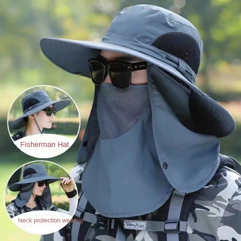 360 Degrees Protection Sun Hat Wide Brim Anti-UV Agricultural Work Hat Adjustable Removable Face Mask Fisherman Hat Spring