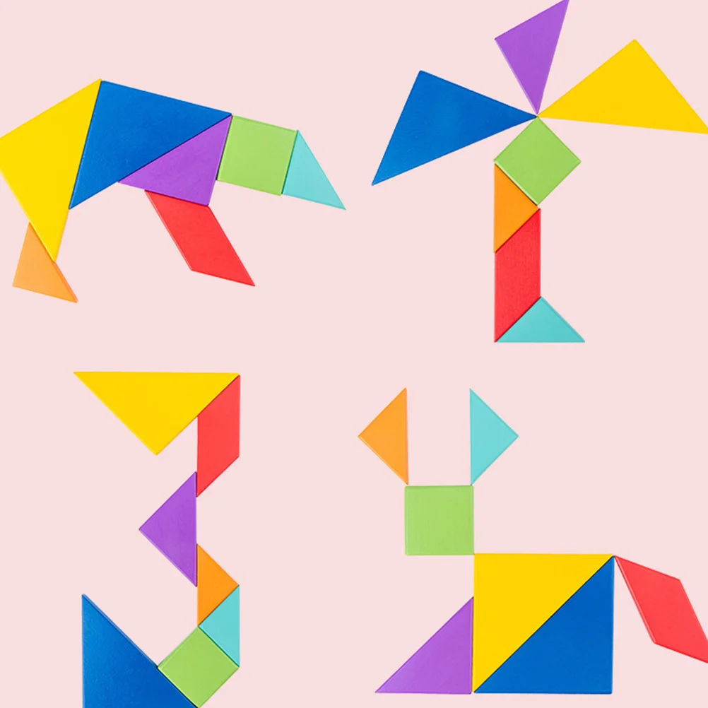 1 conjunto 1 conjunto de tangram de madeira cantos arredondados suaves aprendizagem geométrica educacional para crianças jogo de quebra-cabeça de madeira cérebro teaser crianças madeira