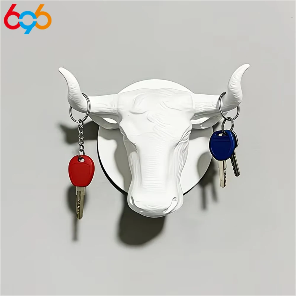 Key Hanger Creative Bull Head Shape No-Drill Hooks For Bathroom/Home/Living Room/Bedroom,Single Piec Decoration Wall Hook