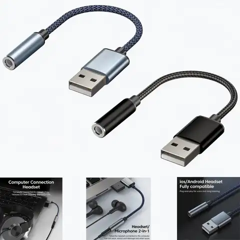 USB To 3.5mm Jack Audio Adapter USB-A To 3.5mm TRRS USB To Audio Jack Adapter Headset External Stereo Sound Card for PC Laptop