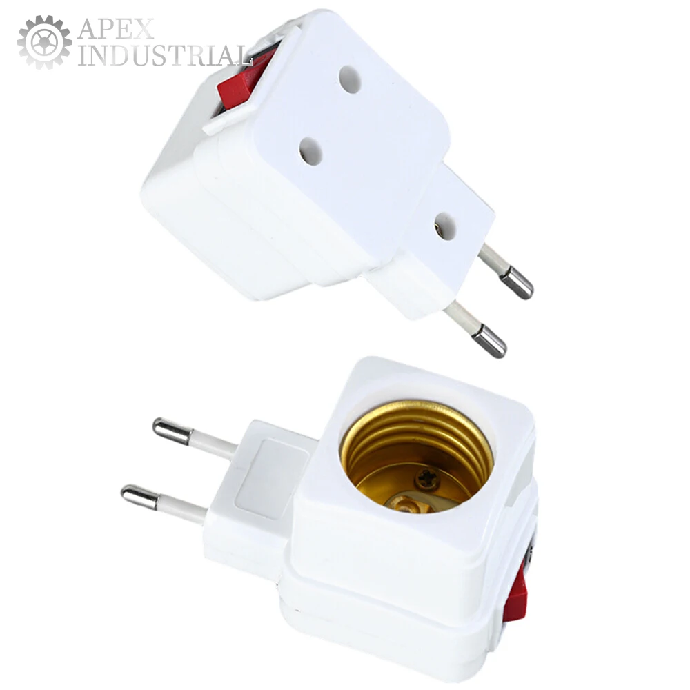Lâmpadas de luz LED soquete, suporte base, adaptador de plugue da UE, interruptor ligado e desligado, branco, 1 pc, E27