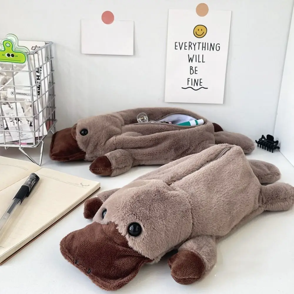 Zipper Pen Bag Platypus Plush Doll Pencil Bag Zipper Pouch Animal Shape Cute Pencil Pouch Bag Travel Organizer Cosmetic Bag