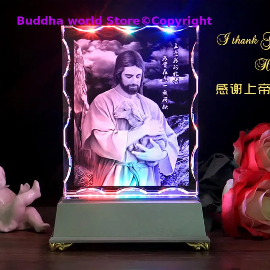 Christianity Catholicism family effective blessing 3D crystal carving Christ Jesus God holds the sheep statue Ornament