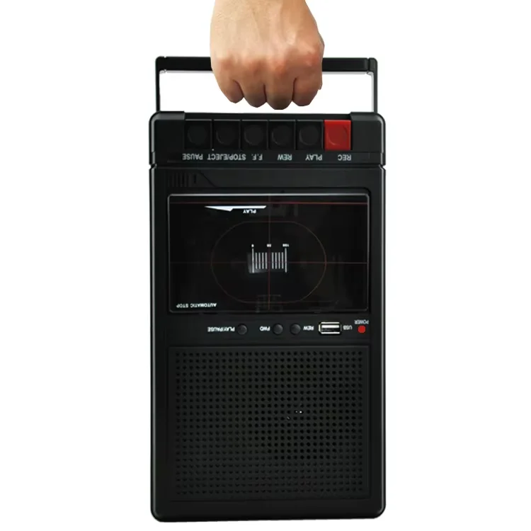 

Portable wireless tape recorder with automatic rewind function, analog turntable, built-in microphone, 3.5-inch speaker