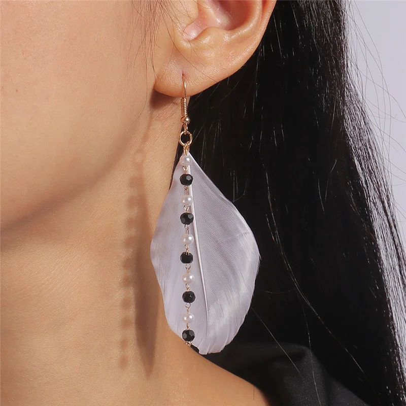 Aihua Boho lange Feder Ohrringe für Frauen schicke Huggies Zigeuner Fransen Ohrringe handgemachte Aussage Schmuck Geschenke – Detail 23