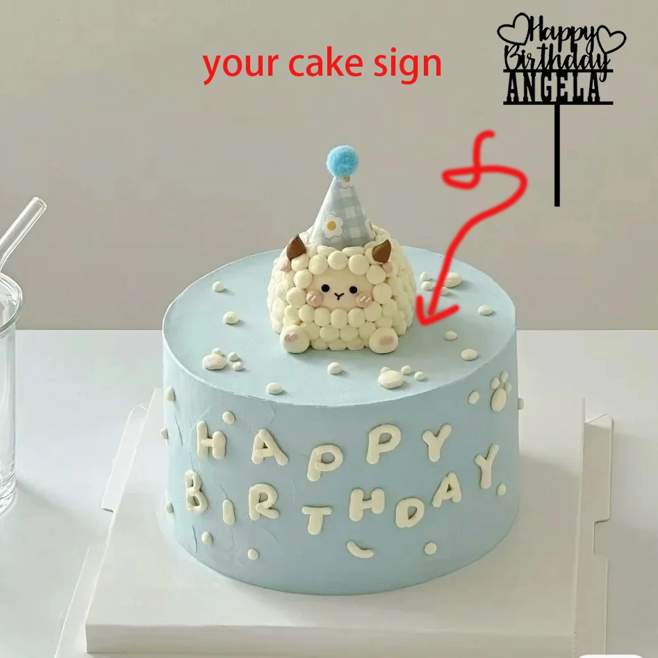1PC Cute Happy birthday wishes with a bear pattern Customized Name Cake Topper Bar Topper Supplies Wedding Favor Gift - view 5