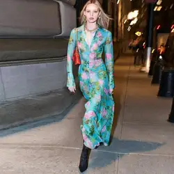 JAMERARY Runway Flower Print Shirt Dress For Women 2026 Summer Autumn New Single Breasted Long Sleeve Chiffon Vestidos Lady