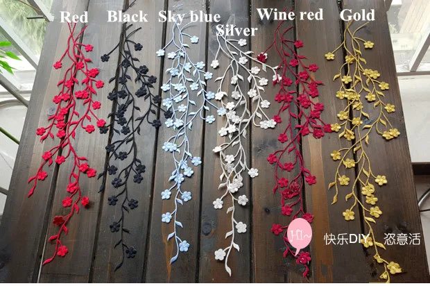 1 Stück Spitze Patch DIY Gold Silber Pflaumen blüte Stickerei Blumen applikation Stoff Aufkleber Kleidung Hochzeits dekoration ironisch – Detail 5