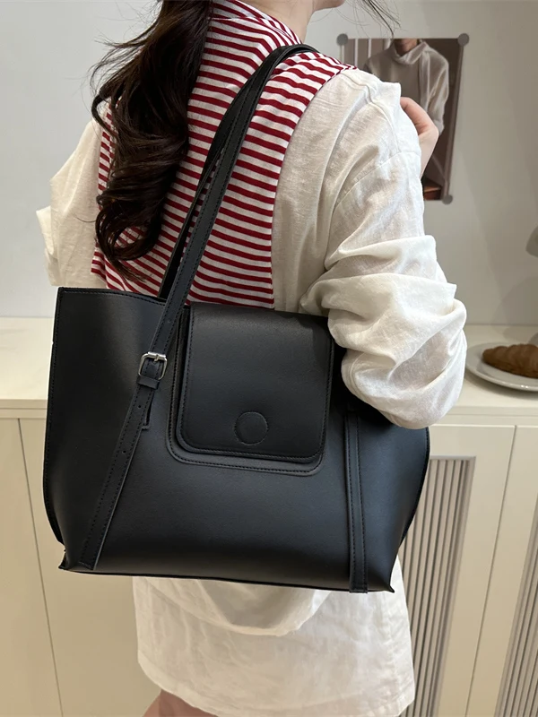 

Retro Large Capaci Women's Tote Bag Faionable Korean Sle All-Match Handbag Commuter oulder Bag Soft PU Leather
