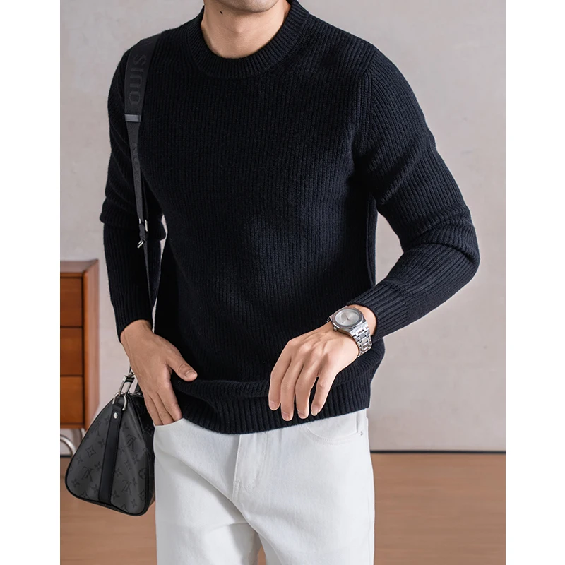 헤비 웨이트 100% 양모 의류 남성 겨울 두꺼운 캐주얼 슬림 핏 스웨터 캐시미어 울 따뜻한 긴팔 점퍼 풀오버