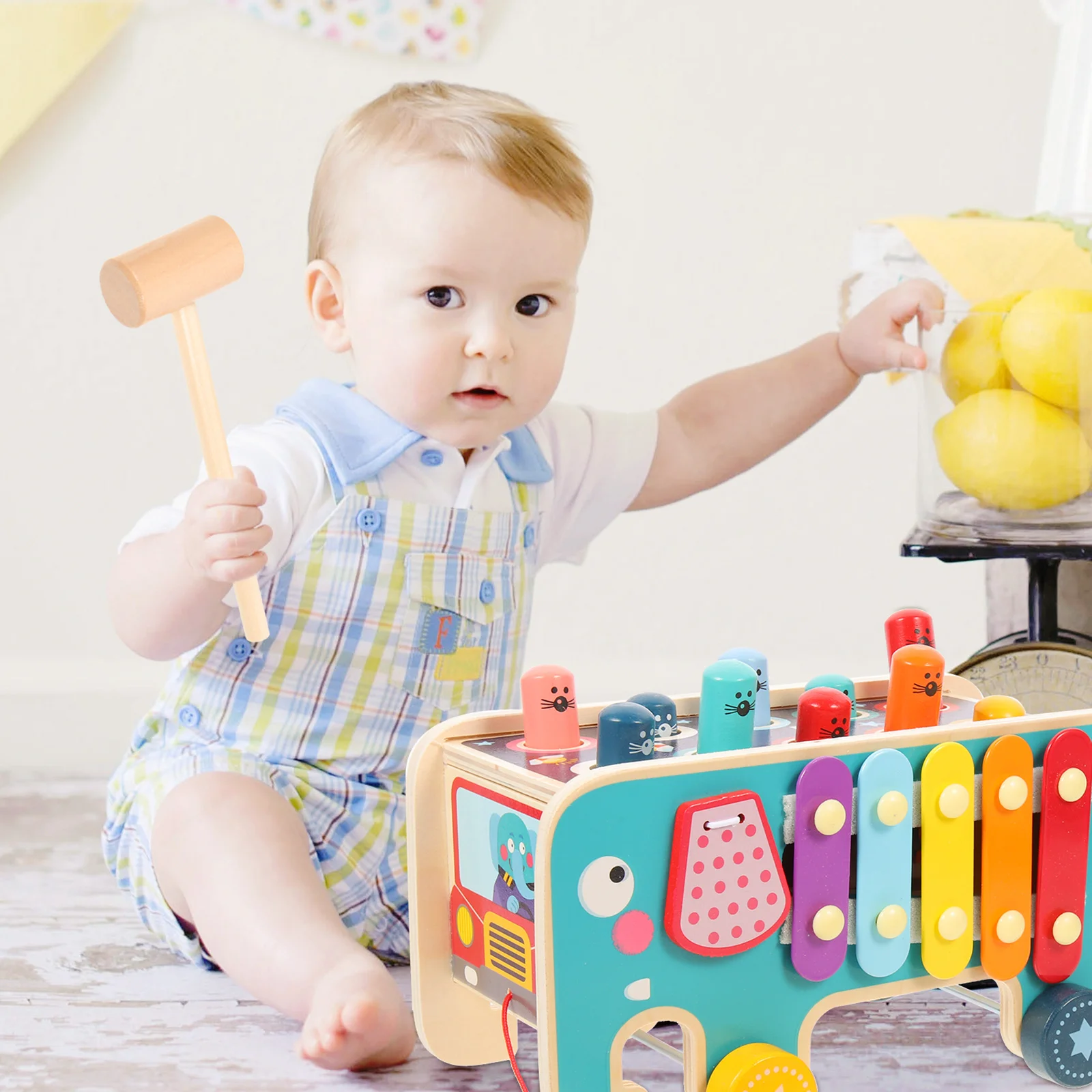 1 conjunto de martelo de madeira batendo educacional mão coordenação instrumento musical bebê aprendizagem precoce percussão brinquedo brilhante