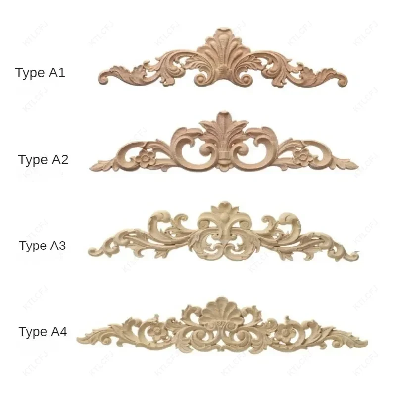 European Style Applique Furniture Decoration Accessories Carved Pieces of Rubber Wood Wooden Doors Cabinets Carved Long Patches