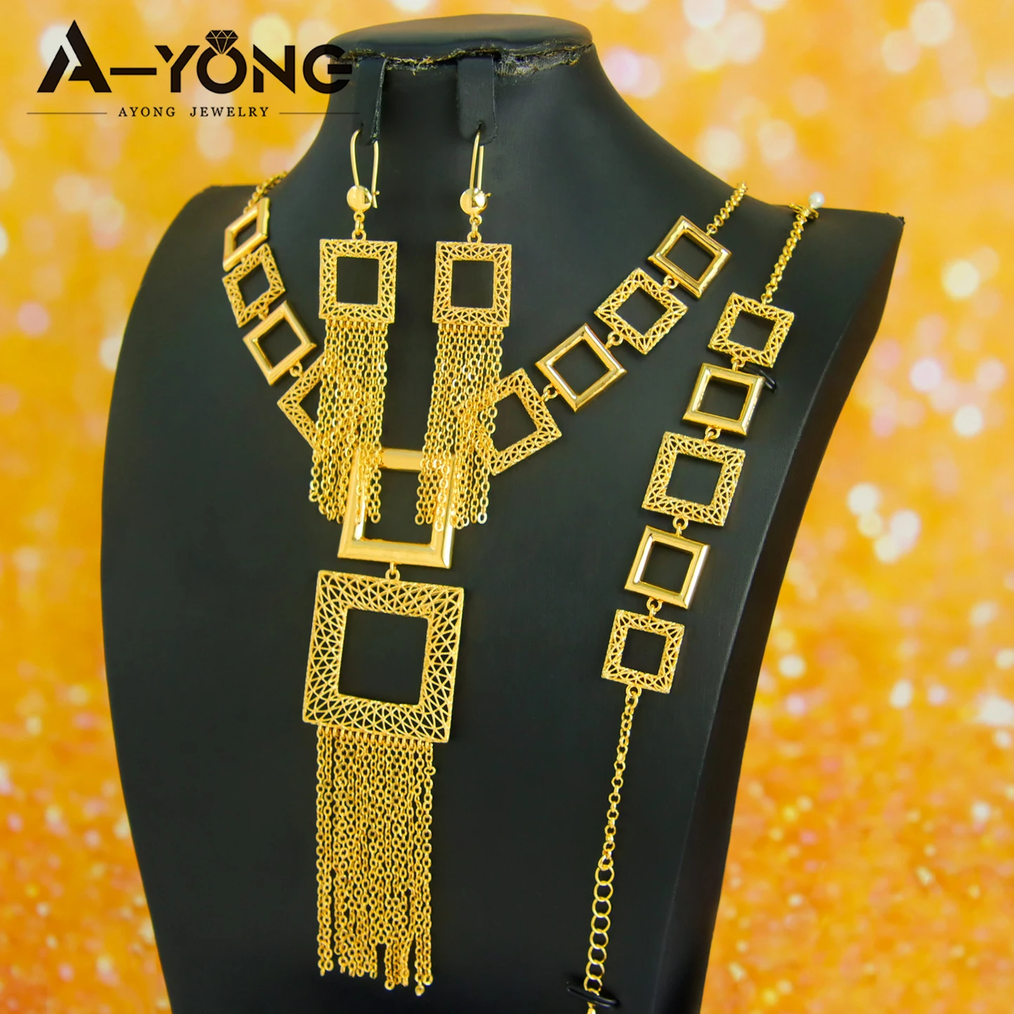 Luxus Dubai Braut Hochzeit Schmuck Set 24k vergoldet Algerien Premium Vintage lange Anhänger Halskette Arabisch heiraten Schmuck – Detail 9