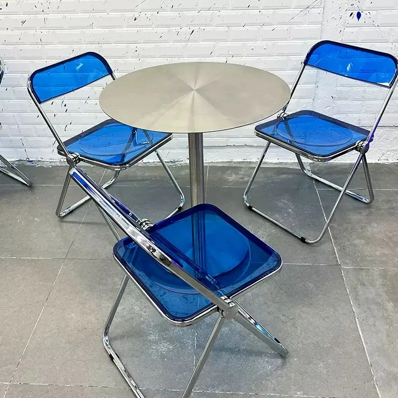 

Industrial Style Thickened Transparent Folding Chairs Internet Famous Milk Tea Coffee Baking Cake Shop Stainless Steel Chairs