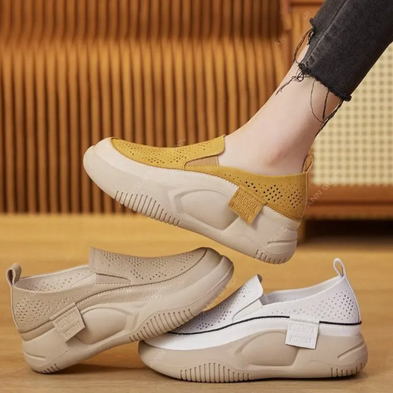 Autumn New Women's Genuine Leather Sneakers Platform Shoes Female Wedges Flat Shoes Lady Comfort Non-slip Casual Shoes