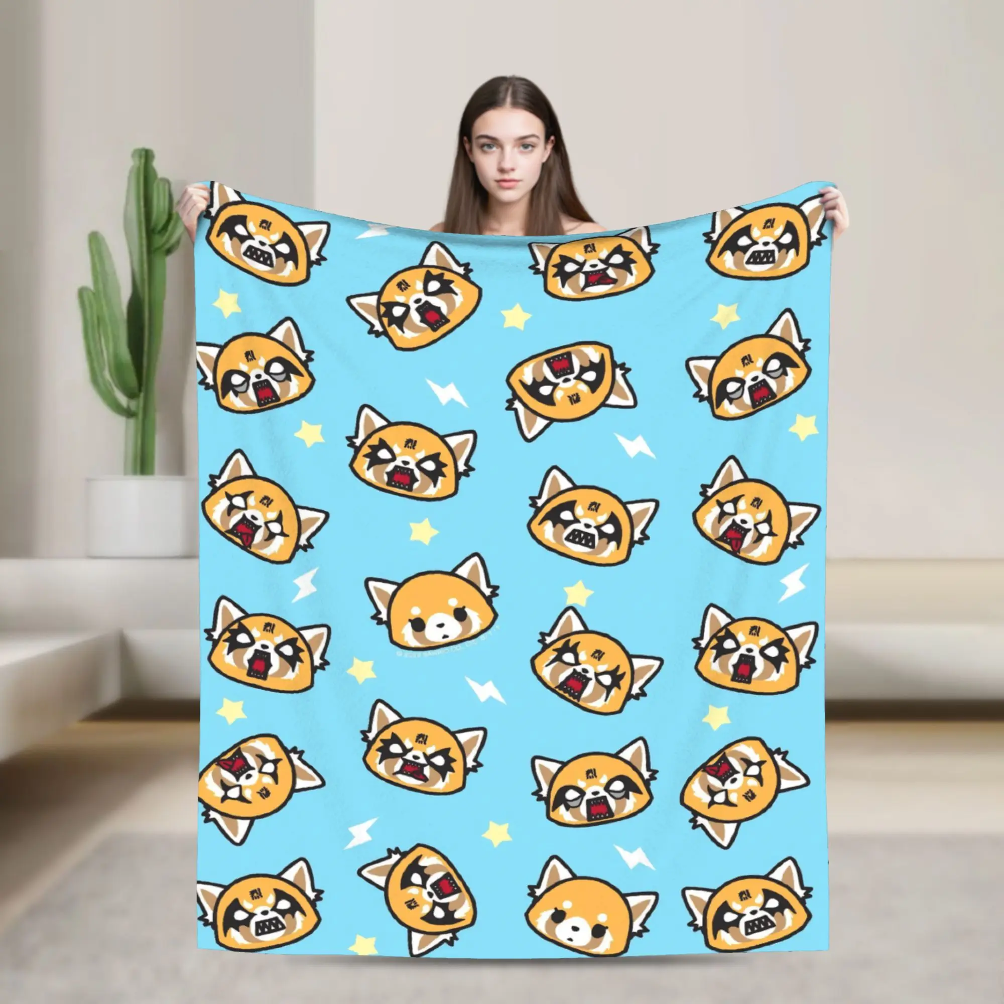 Aggretsuko Rage Knitted Blankets Retsuko Anime Fuzzy Throw Blanket Summer Air Conditioning Personalised Soft Warm Bedspread