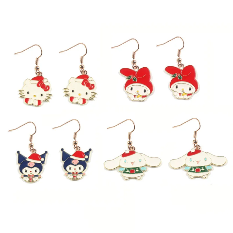 Sanrio Christmas Necklaces Earrings Girls Hello Kitty Kuromi Cinnamoroll Chains Ear Studs Anime Necklet Women Jewelry Xmas Gift