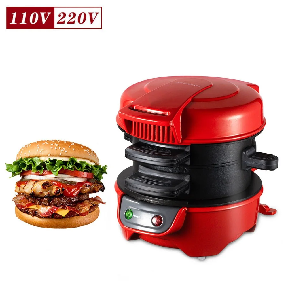 Mini máquina eléctrica para hacer sándwiches de hamburguesas, tostadora antiadherente de 220V y 110V, parrilla para hornear tortitas, Pan, cocina,