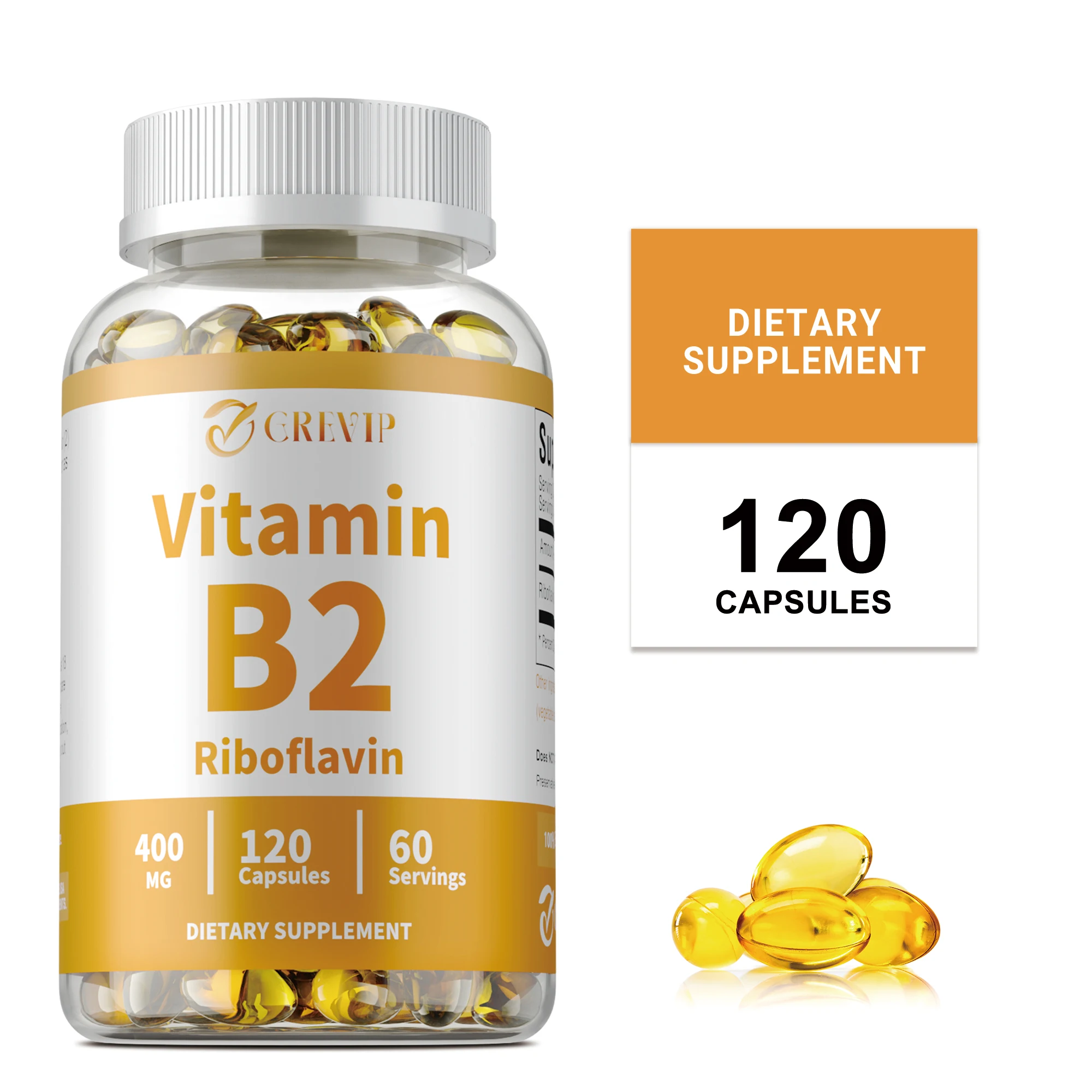 

Vitamin B2 Capsules 400mg - Reduce Stress & Fatigue, Improve Skin and Digestion Health, Better Mood Support, Boost Immunity