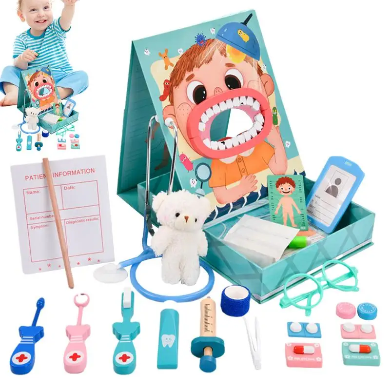 

Simulation Dentist Play Set Kid's Wooden Simulation Dentist Toy Realistic Design Indoor Activity Set For School Camping Home Car