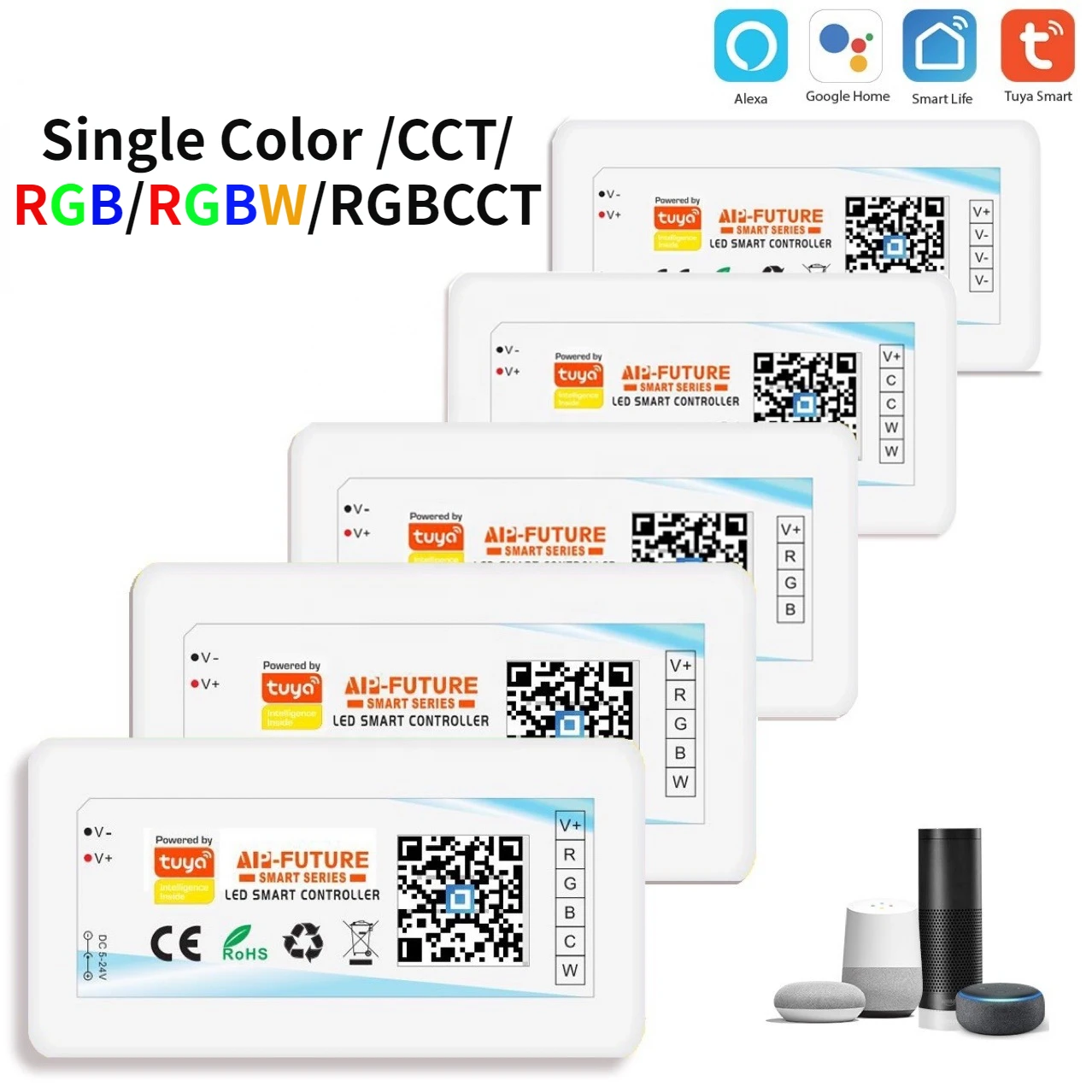 New Tuya Wifi LED Controller Smart Dimmer Single Color/CCT/RGB/RGBW Alexa Google Home APP Control for LED Strip Light DC5V-24V