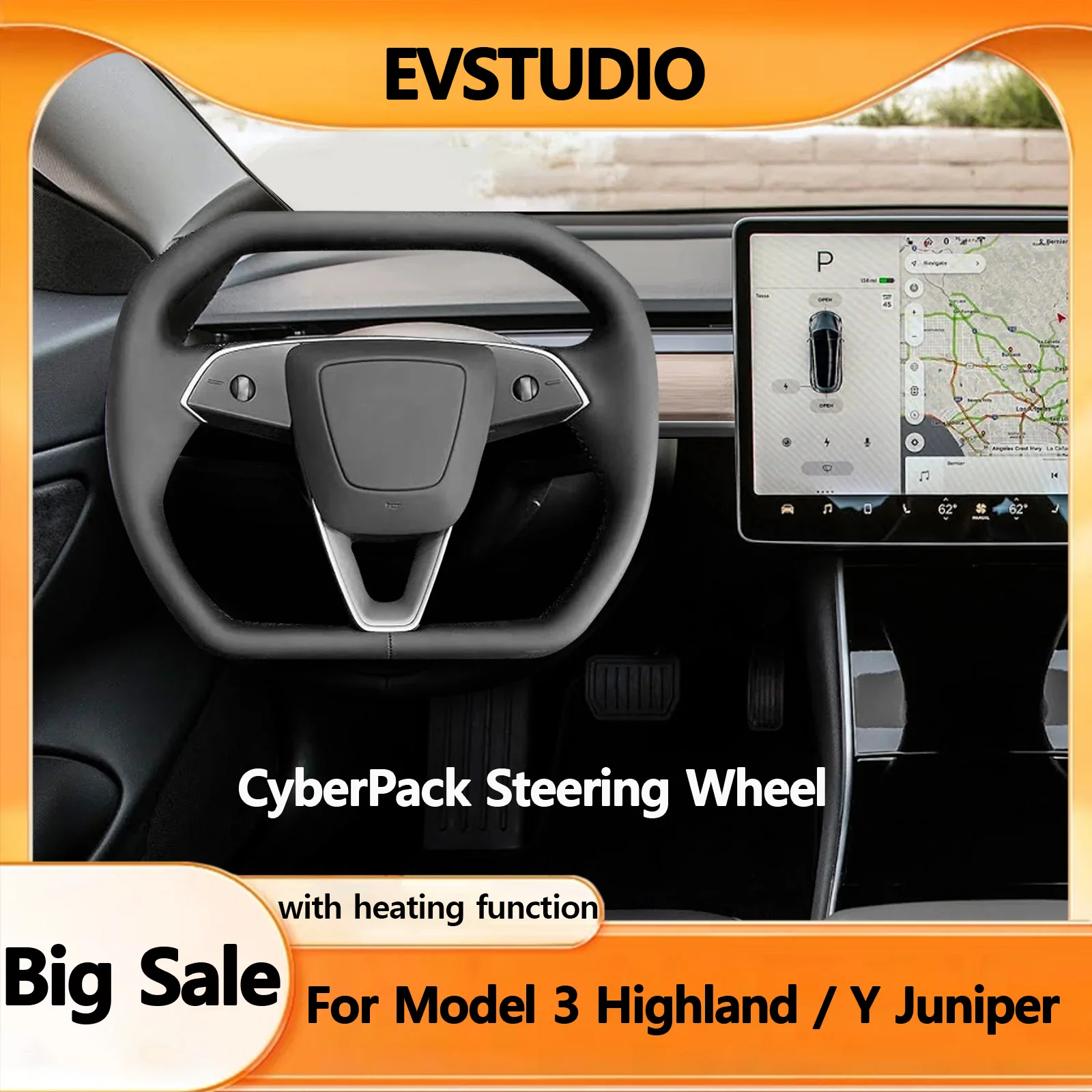 

Heating Steering Wheel for Model 3 Highland /Y Juniper CyberPack Steering Wheel Without Airbag Cover Racing Car Accessories