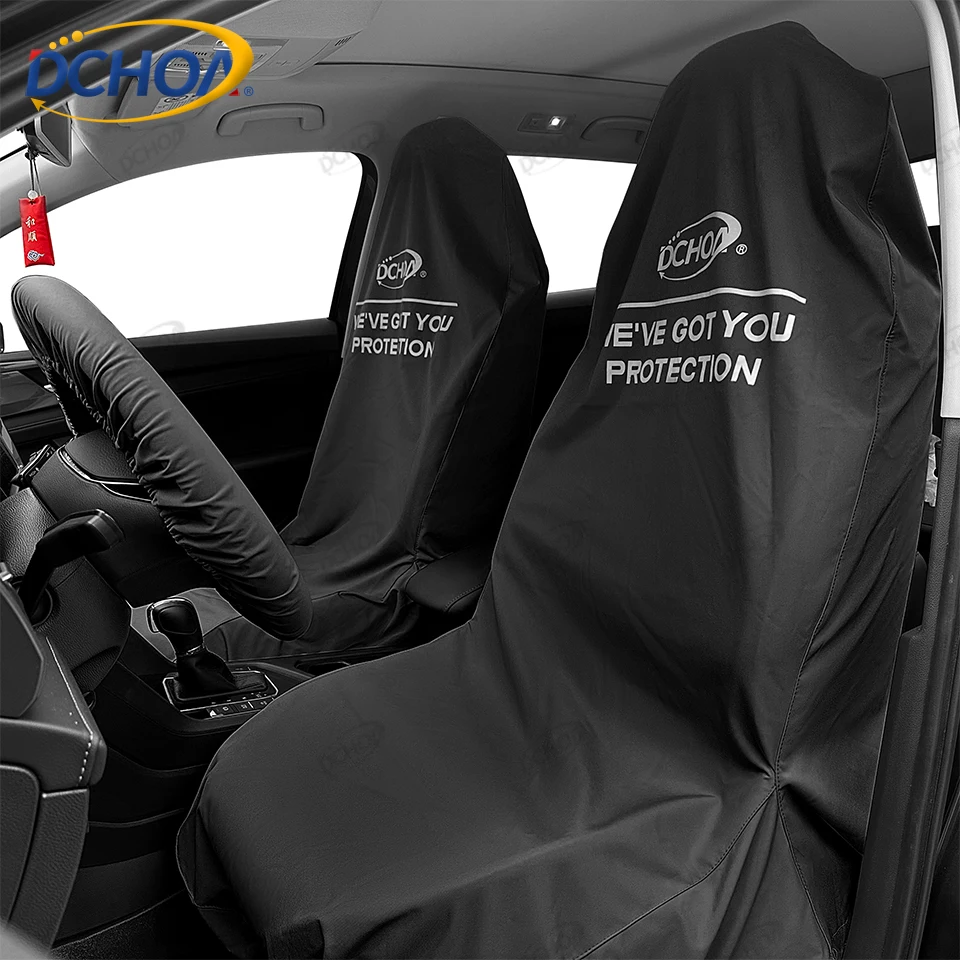 DCHOA 3PCS Waterproof Car Seat Cover Set Front Seat Steering Wheel Cover Oxford Cloth Protective Covers for Car Wash Detailing