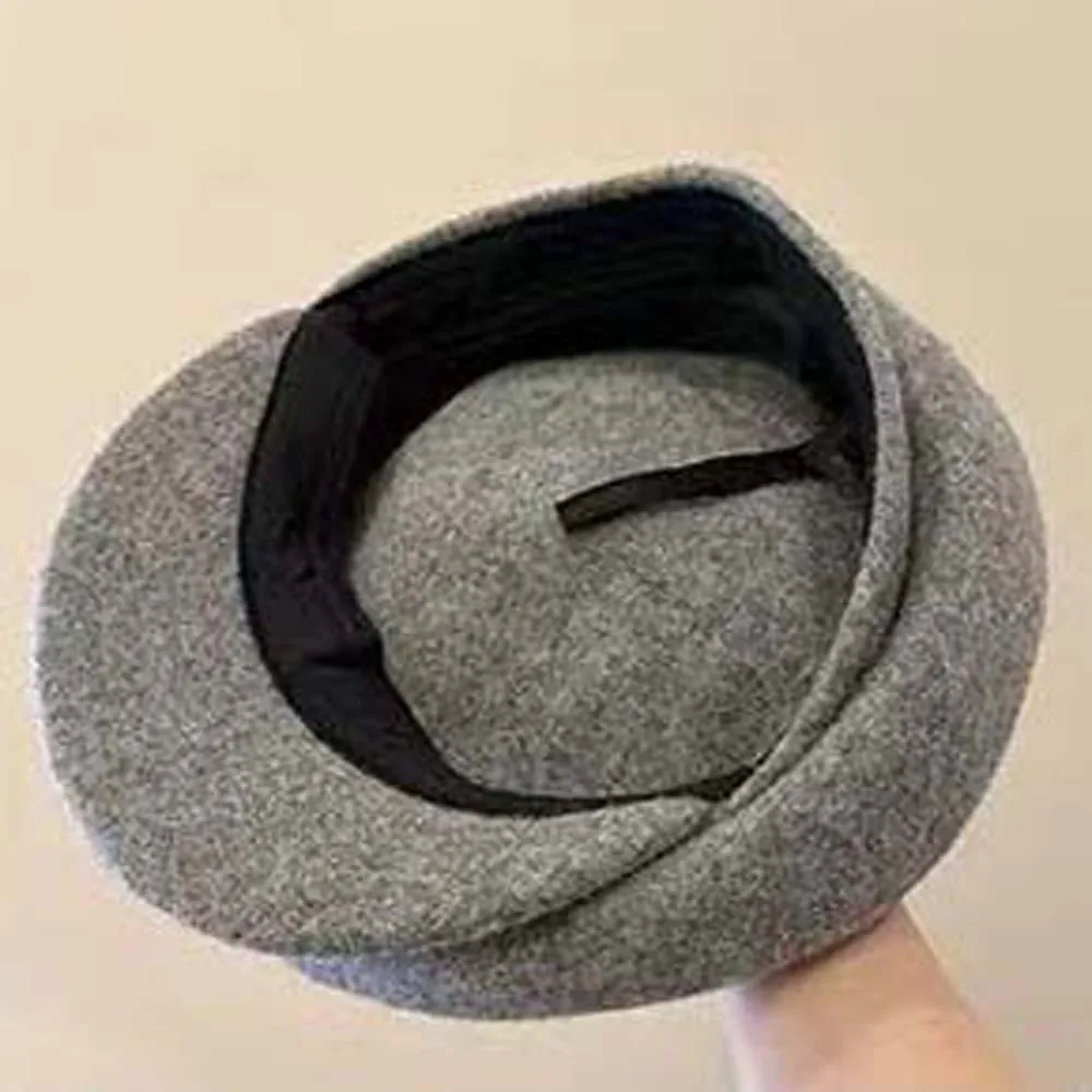 بلون الصوف قبعة قبعة قبة محبوك مثمنة Brimless قبعة كبيرة محيط الرأس النمط البريطاني الإناث الرسام قبعة العمل #2