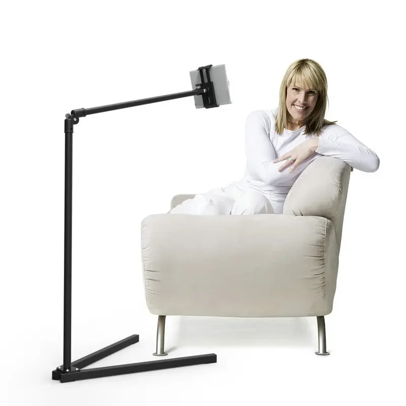 3.5-10 Inch Phone iPad Floor Stand, Long Arm Support Bracket Can Be Tilted, Adjustable Tablet Holder
