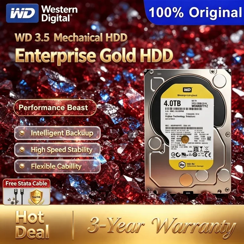 High Reliability Western Digital WD Gold 3.5" Enterprise HDD 1TB 2TB 4TB Mechanical Hard Drive For NAS Desktop Surveillance